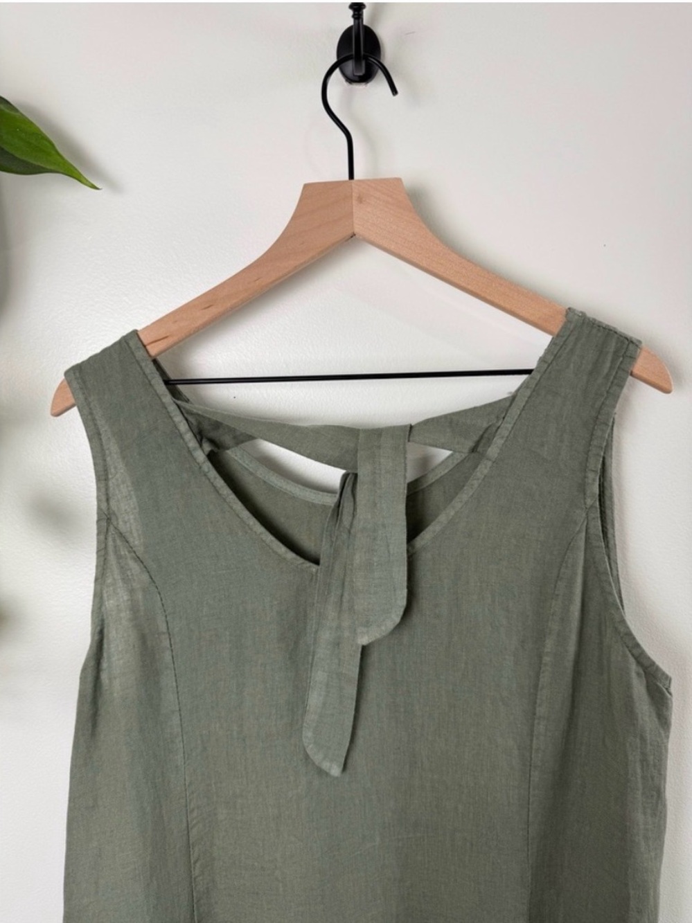 Linen Sleeveless Ruffle-Hem Dress in Olive Green - Picture 8 of 8